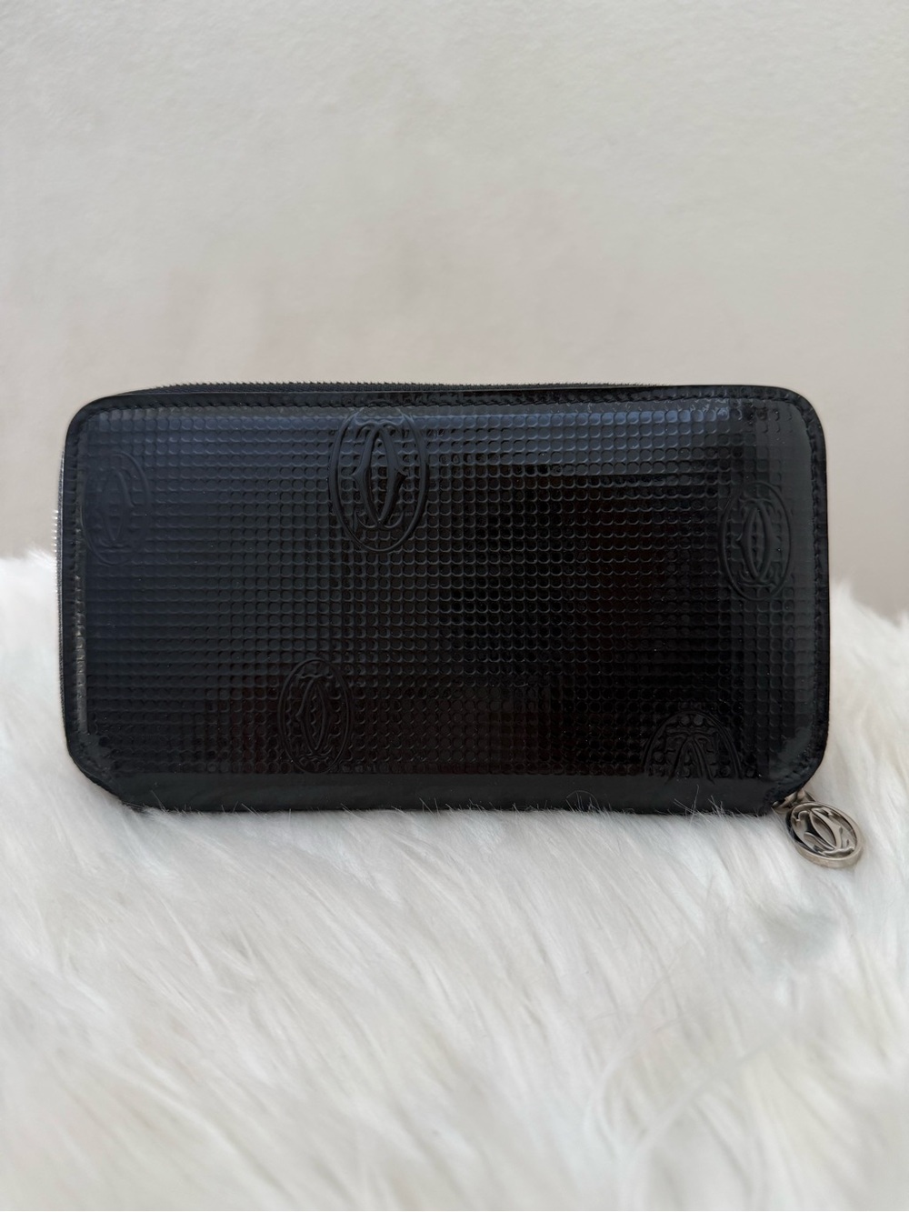 CARTIER Happy Birthday Patent Leather Zip Around Wallet